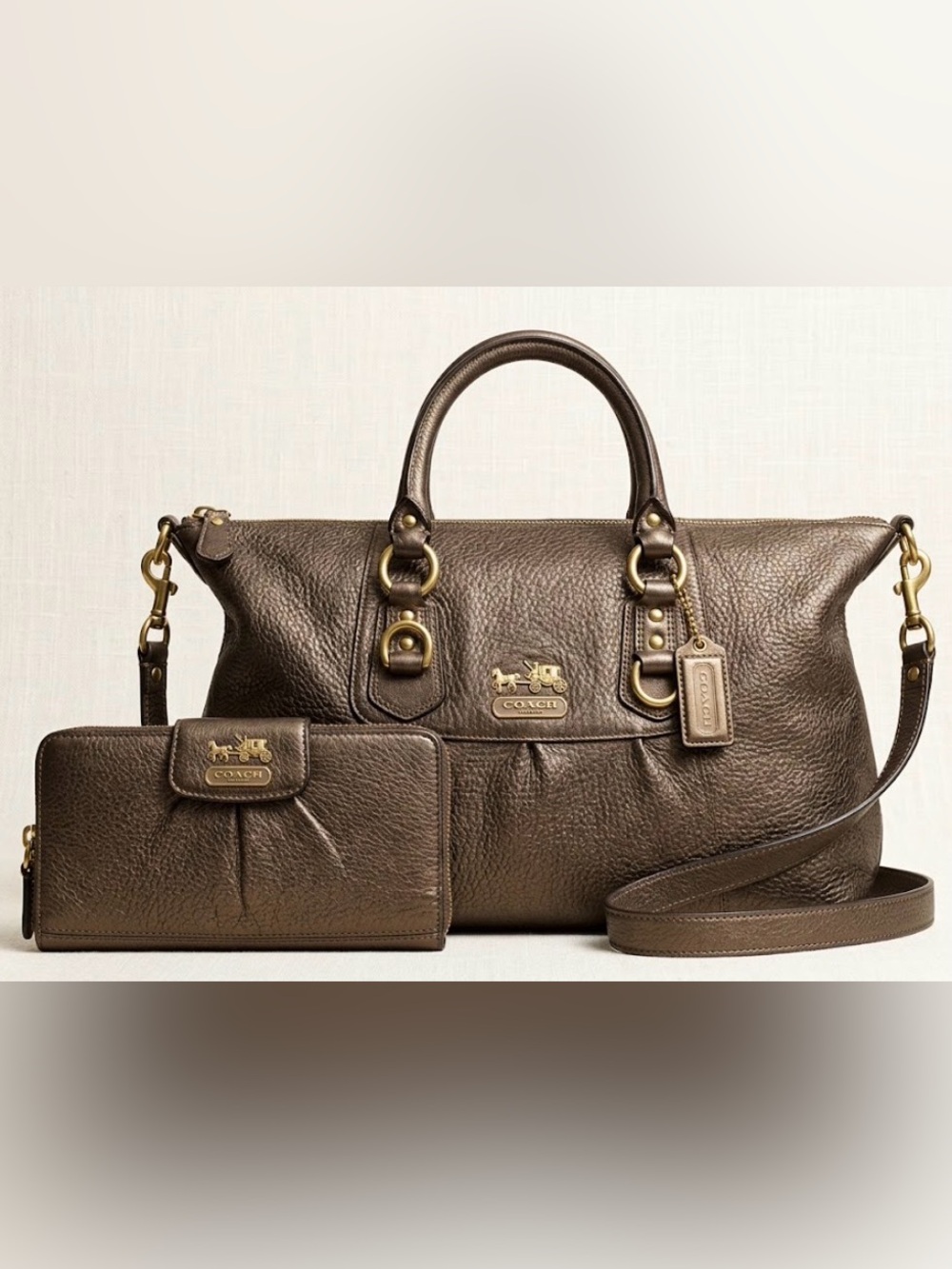 Coach Madison Y2K Metallic Bronze Leather Purse + Wallet Set